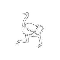 un disegno a tratteggio di uno struzzo gigante in esecuzione per l'identità del logo. concetto di mascotte uccello incapace di volare per l'icona del parco safari. illustrazione grafica vettoriale di disegno di disegno di linea continua moderna
