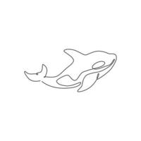 disegno a linea continua di una grande orca adorabile per l'identità del logo aziendale. concetto di mascotte balena killer per l'icona amante delle immersioni subacquee. illustrazione vettoriale di design moderno a una linea di disegno