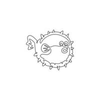 disegno a linea continua di adorabili pesci palla per l'identità del logo marino. concetto di mascotte di pesce soffiato per l'icona del ristorante cinese. illustrazione vettoriale di design moderno a una linea di disegno