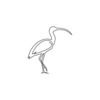 disegno a linea continua di un elegante uccello ibis per l'identità del logo dell'organizzazione. concetto di mascotte universitaria per l'icona dell'istituto di istruzione. illustrazione grafica vettoriale moderna di disegno di una linea di disegno