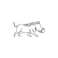 disegno a linea continua di facocero comune selvatico per l'identità del logo aziendale. concetto di mascotte di maiale dell'Africa sahariana per l'icona del parco nazionale di conservazione. illustrazione vettoriale di design moderno a una linea di disegno
