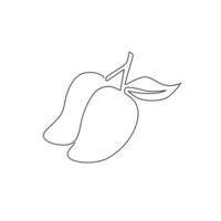 disegno a una linea di manghi biologici sani per l'identità del logo del frutteto. concetto di frutta tropicale fresca per l'icona del giardino di frutta. illustrazione di vettore di disegno grafico di disegno di linea continua moderna