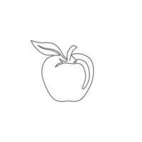 disegno a linea continua di tutta la mela biologica sana per l'identità del logo del frutteto. concetto di frutta fresca estiva per l'icona del giardino di frutta. illustrazione vettoriale di disegno grafico moderno a una linea di disegno