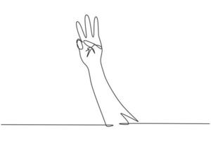 simbolo del terzo posto di disegno a una linea singola. conteggio delle mani numero tre. imparare a contare i numeri. concetto di educazione per i bambini. segni non verbali. illustrazione vettoriale grafica di disegno di disegno di linea continua