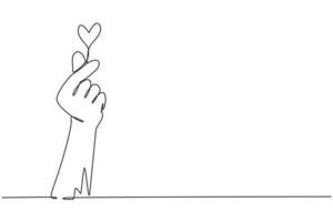 segno del cuore coreano disegno a linea continua singola. simbolo di amore dito. ti amo gesto della mano. amore per se stessi. disegno del cuore coreano. amore con i gesti delle mani. una linea disegnare grafica vettoriale illustrazione
