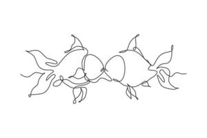 un'unica linea continua che disegna due pesci rossi che si baciano sott'acqua. coppia di simpatici animali domestici. vivere insieme in acquario. simbolo di coppia romantica felice. illustrazione vettoriale di disegno grafico di disegno grafico di una linea dinamica