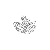 un disegno a tratteggio continuo di un intero gruppo di mandorle biologiche sane per l'identità del logo del giardino. concetto di semi commestibili freschi per l'icona della frutta. illustrazione vettoriale grafica di disegno di disegno a linea singola moderna