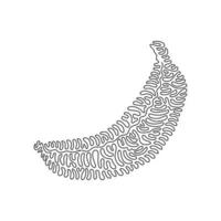 singola linea continua che disegna un'intera banana biologica sana per l'identità del logo del frutteto. concetto di frutta tropicale fresca per l'icona del giardino di frutta. stile ricciolo ricciolo. illustrazione vettoriale di disegno di una linea di disegno