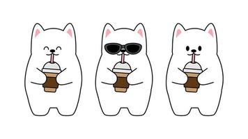 raccolta di diversi simpatici gattini su uno sfondo bianco. set kawaii di simpatici personaggi animali design in stile cartone animato. gatto domestico. adesivi per bambini. illustrazione vettoriale. vettore