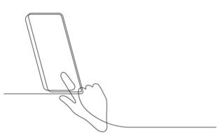 mano utilizzando smartphone minimalismo grafico continuo linea disegno vettore