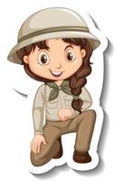 ragazza in costume da safari adesivo personaggio dei cartoni animati vettore