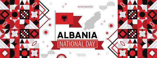 Albania nazionale giorno bandiera per indipendenza giorno anniversario. bandiera di Albania e moderno geometrico retrò astratto design. vettore