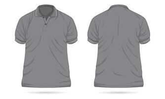 grigio casuale polo camicia modello davanti e indietro Visualizza vettore