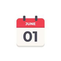 giugno 1 - quotidiano calendario icona nel piatto design stile vettore