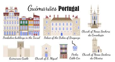 impostato di simboli Portogallo. stile piatto illustrazione, per striscioni, souvenir carte, stampa vettore