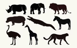 selvaggio nero animale silhouette collezione con Compreso rinoceronte, tigre, elefante eccetera vettore