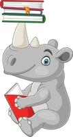 cartone animato rinoceronte lettura un' libro vettore