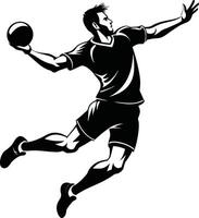 palla a mano giocatore nel azione, attacco chiuso nel salto silhouette illustrazione. vettore