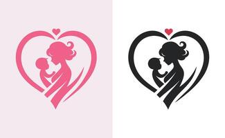donne e bambino logo design La madre di giorno speciale può essere Usato nel sociale media inviare, saluto carta disegno, bandiera e manifesti. contento madri giorno silhouette per migliore mamma e bambino amore carta design vettore