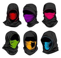 impostato giapponese ninja maschera icona. assassino maschera simbolo vettore