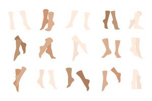 spoglio umano piedi. umano piede anatomia, nudo piede con dita dei piedi e tacco, piedi macchia, piede cura e cosmetico trattamento. piatto impostato vettore