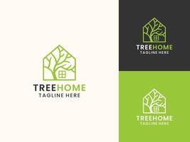 semplice linea arte minimalista albero casa logo design vettore