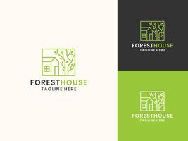 semplice linea arte minimalista foresta Casa logo design vettore