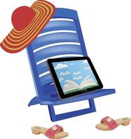 spiaggia sedia sole cappello e sandali vettore