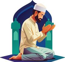 musulmano preghiere su il suo ginocchia- vettore