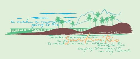 colorato illustrazione di rio de Janeiro lungomare silhouette nel stilizzato modulo e testo alludendo per fare surf. vettore