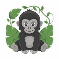 piatto cartone animato divertente gorilla su bianca sfondo vettore