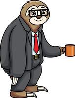 bradipo indossare attività commerciale completo da uomo e Tenere un' tazza di caffè illustrazione vettore
