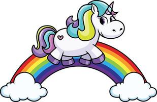 unicorno a piedi su arcobaleno illustrazione vettore