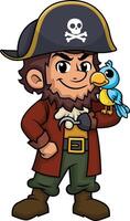 pirata Capitano con pappagallo su il suo spalla illustrazione vettore