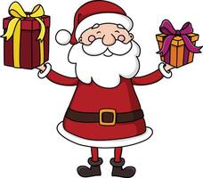 carino Santa Claus sorridente come lui detiene un' Natale presente nel ogni mano illustrazione vettore