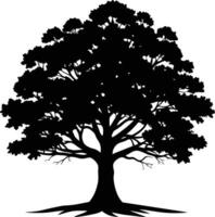 un' quercia albero con radici silhouette nero vettore