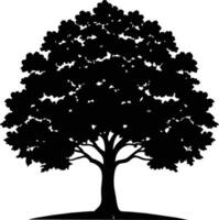 un' quercia albero con radici silhouette nero vettore
