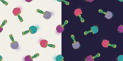 senza soluzione di continuità colorato modello con fantasia fungo volare agarico. perdere composizione. impostato di modelli su Nero, bianca sfondo. vettore