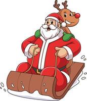 Santa e Rudolph scorrevole nel il neve cartone animato disegno vettore