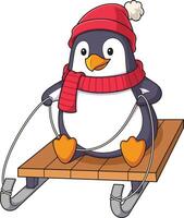 inverno pinguino equitazione slitta cartone animato disegno vettore