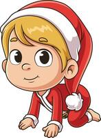 bambino ragazzo Santa strisciando cartone animato disegno vettore