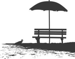 silhouette panchina con ombrello su il spiaggia nero colore solo vettore