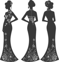 silhouette indipendente Cinese donne indossare cheongsam o zansae nero colore solo vettore