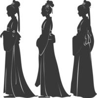 silhouette indipendente Cinese donne indossare hanfu nero colore solo vettore