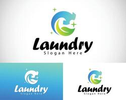 moderno lavanderia logo con Abiti illustrazione natura partire pulisce fresco vettore