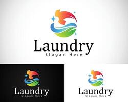 moderno lavanderia logo con Abiti illustrazione natura partire pulisce fresco vettore