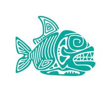 piranha pesce, Maya azteco totem simbolo o cartello vettore