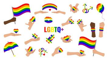 LGBTQ impostato di simboli festeggiare orgoglio mese. arcobaleno elementi. gay orgoglio parata. illustrazione. vettore