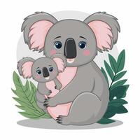 impostato di carino grigio koala orso nel diverso pose mangiare addormentato le foglie cartone animato animale design piatto illustrazione isolato su bianca sfondo vettore