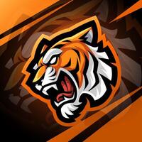 design del logo della mascotte esport della testa di tigre vettore